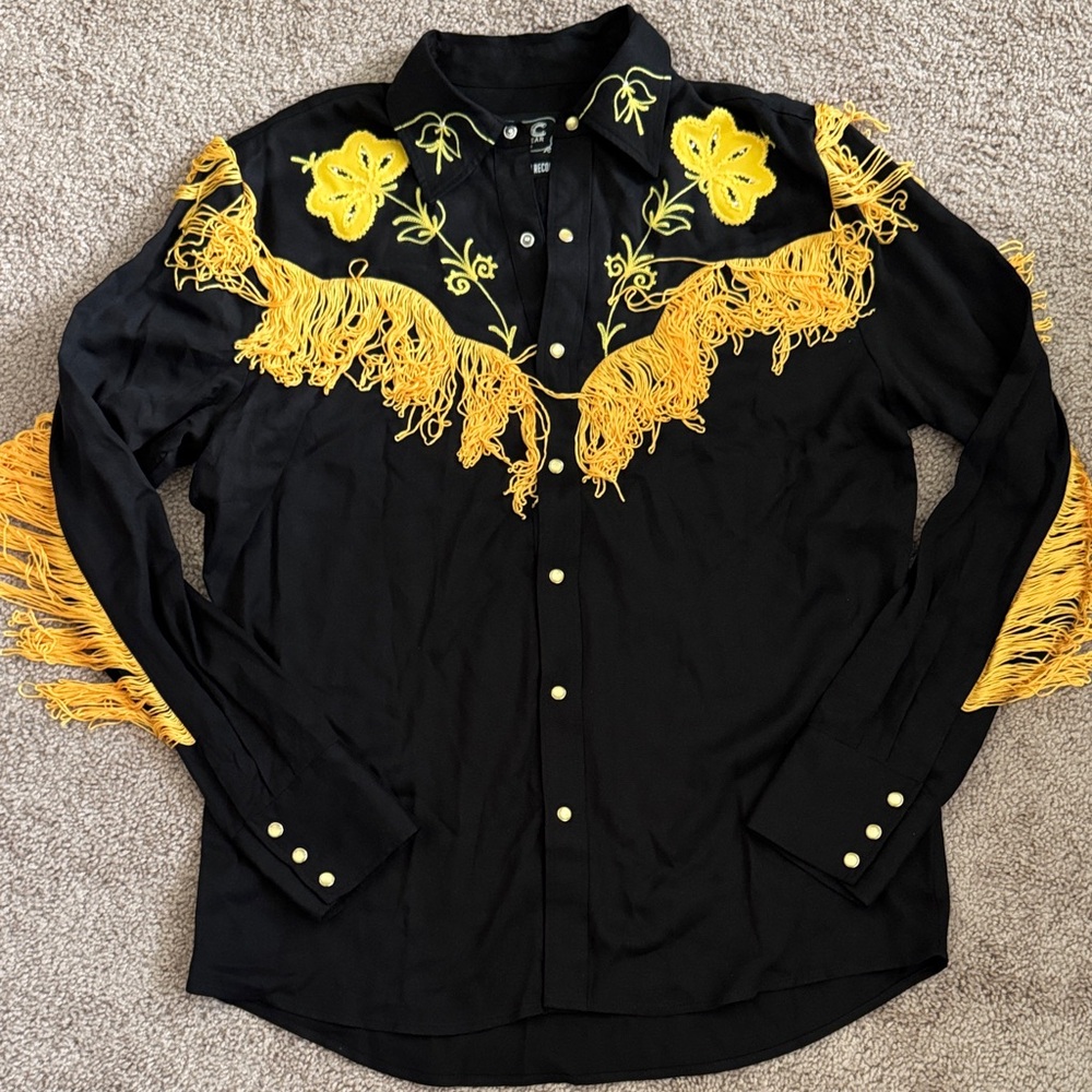 H bar C x Third Man Records Black Shirt with Yellow Fringe Embroidery